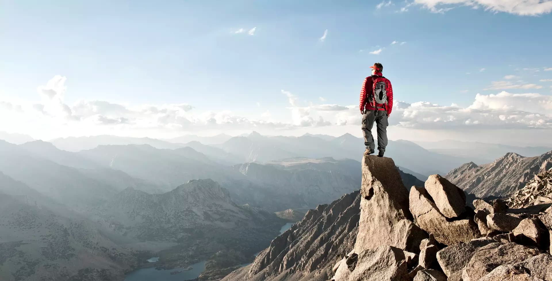Explorer in mountain range
