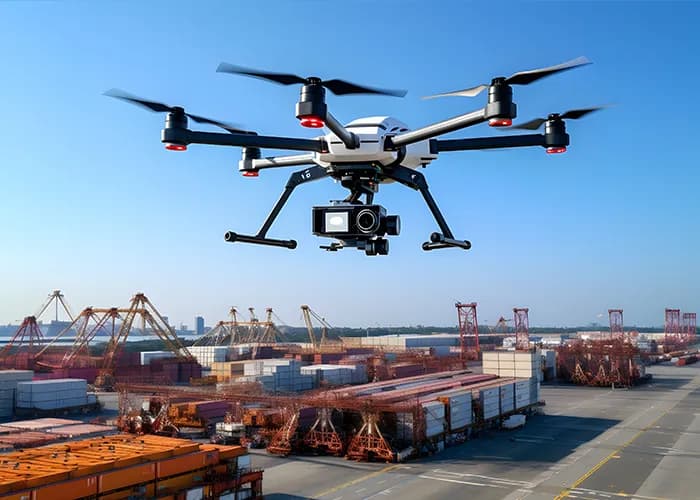 Camera drone at freight port