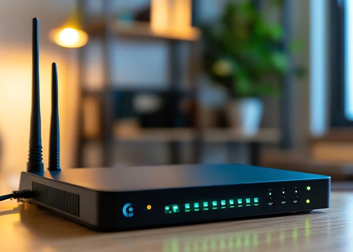 Black router in home