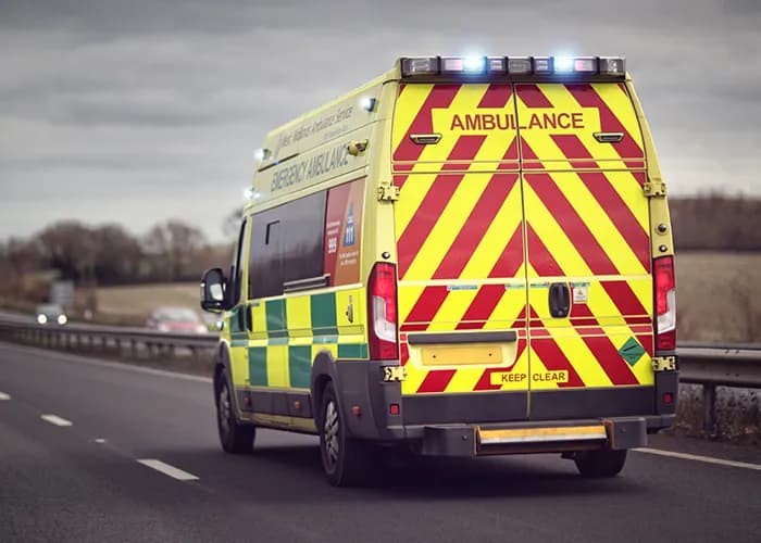 An ambulance on the road