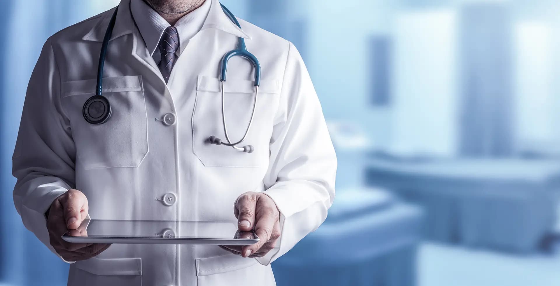 Medical worker holding tablet